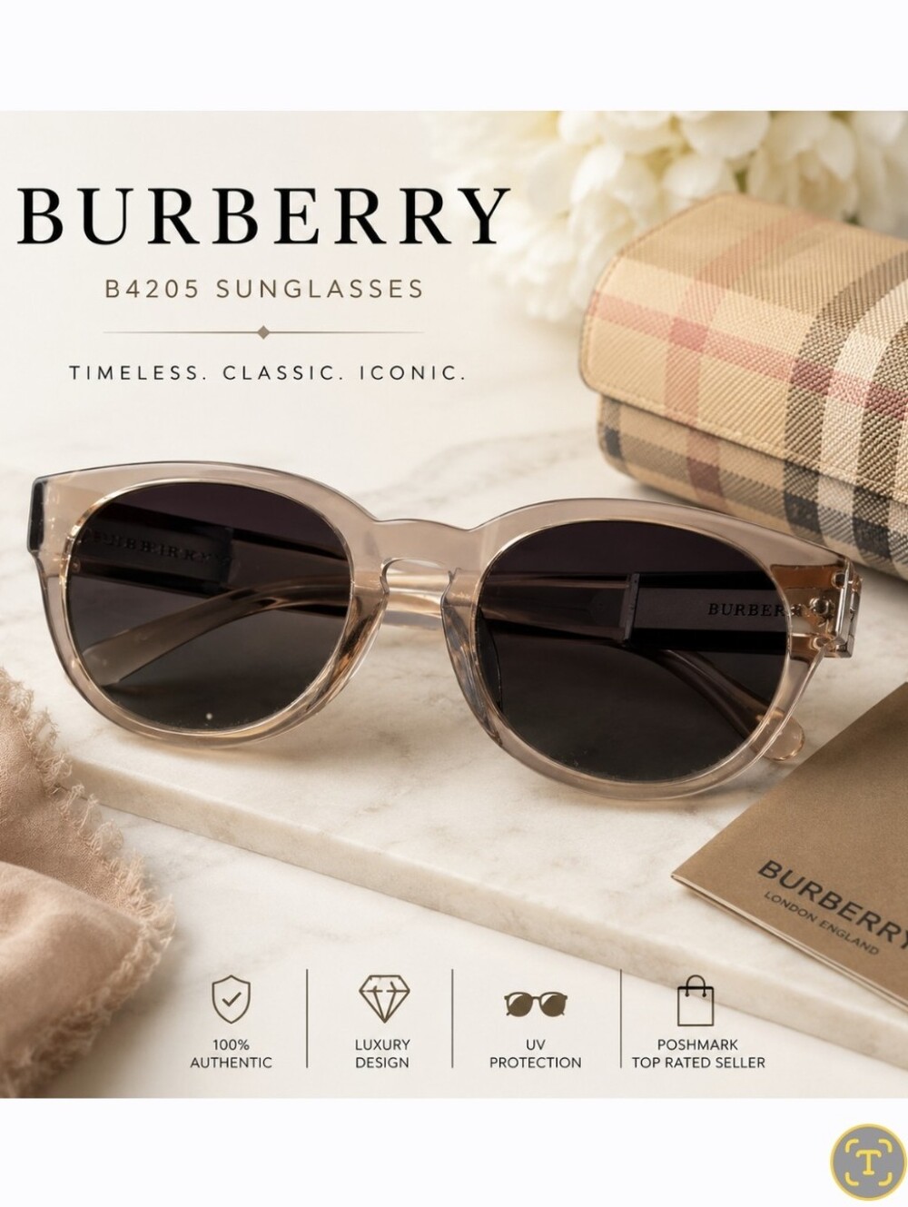 Burberry Nude Color Round Sunglasses with Dark Brown Lenses